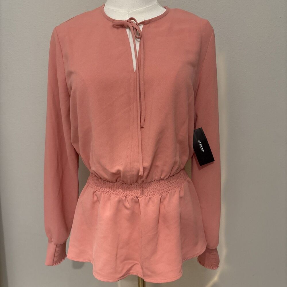 Alfani Peplum Blouse Sunrise Coral Long Sleeve Top Women’s Size Small NWT